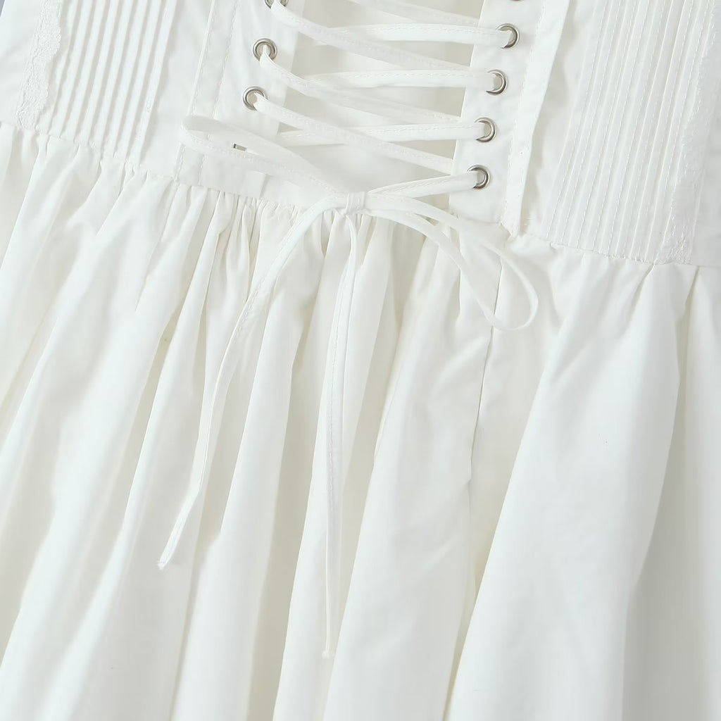 Mingmingxi Sexy Spaghetti Strap Corset Dress Elegant Fluffy Party Dresses Slim A Line Lace Up Dress Cotton Women Clothing - Sun Studio