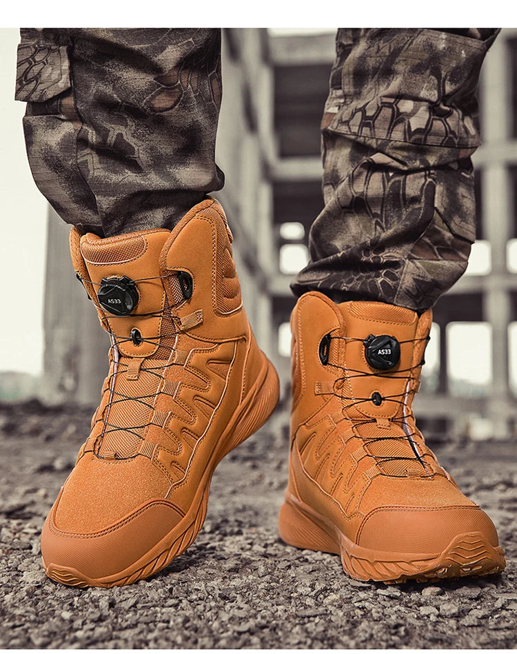 Große Outdoor Trainingsstiefel Herren Bergsteiger Wanderschuhe Hohe Oberteile Rotierende Schnalle Mode Tarnsport Schuhe