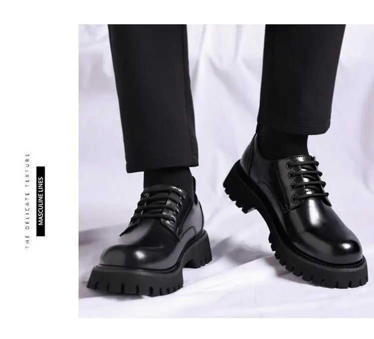 Genuine Soft Leather Men's Shoes 5cm Heightening Thick Bottom Anti-slip Waterproof Casual Black Formal Shoes Autumn Season - Sun Studio
