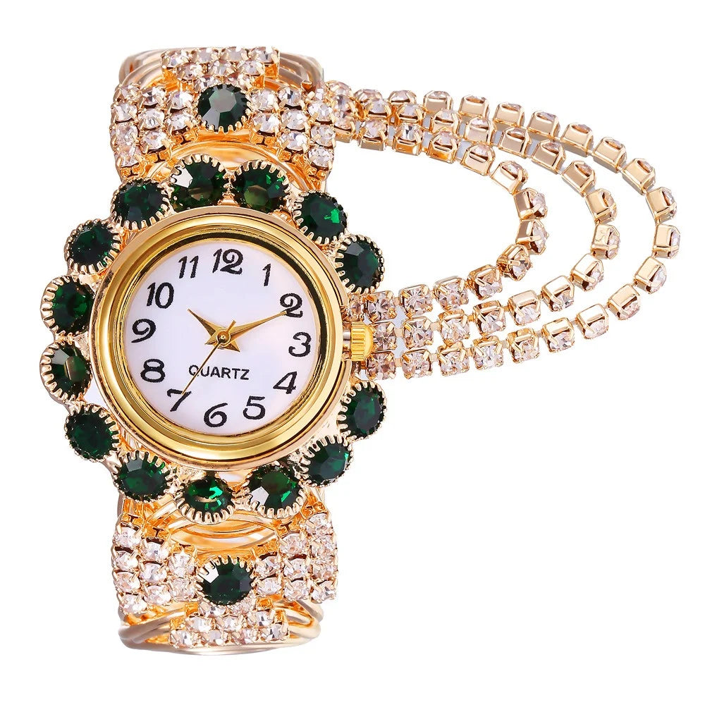 5PCS Luxury Rhinestone Women Watches Jewelry Set Fashion Adjustable Bangle Ladies Quartz Wristwatch Reloj Mujer（Without Box） - Sun Studio