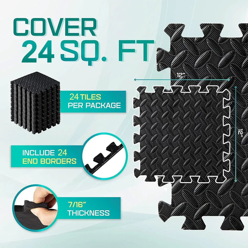 Gym Floor Mat for Home Workout Anti-Slip Rubber Exercise Mat with Interlocking Design, Durable Fitness Rug Weightlifting & Yoga - Sun Studio