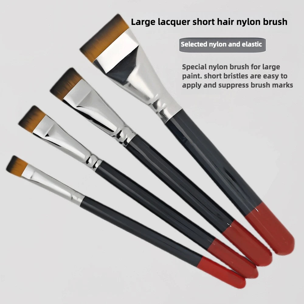 Professional Lacquer Art Brushes Set - 4pcs Short Hair Nylon Flat Brushes for Lacquerware, Oil Painting & Fine Art Tools - Sun Studio
