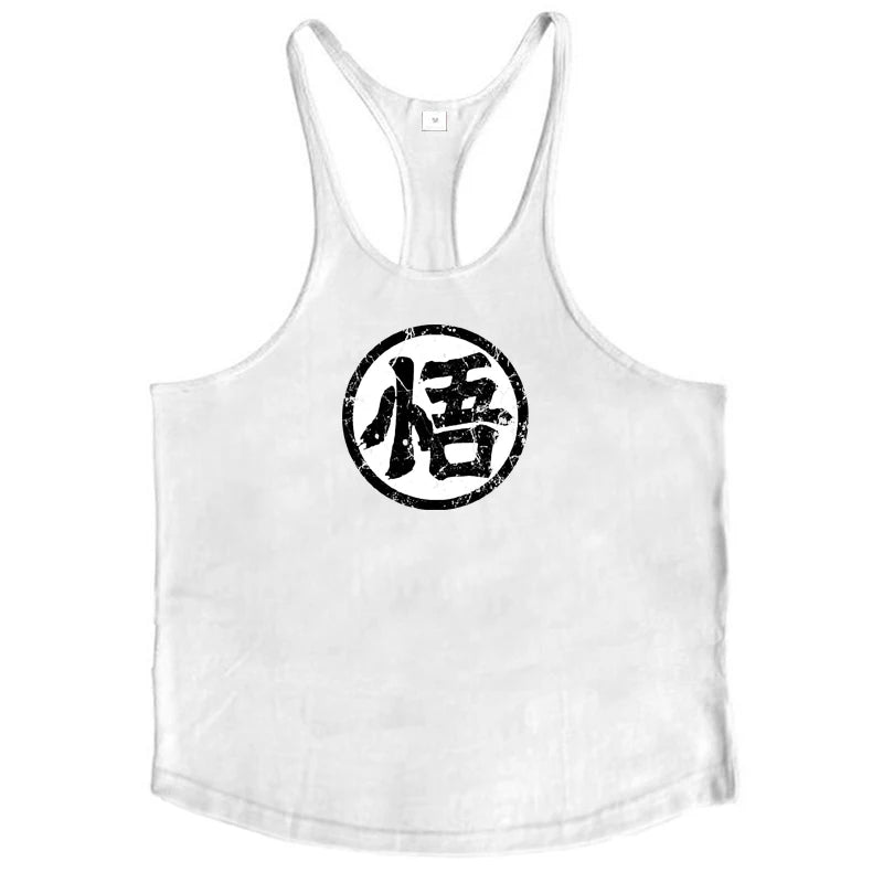 Gym Fitness Bodybuilding Suspenders T-Shirt Mens Fashion Print Sport Sleeveless Vests Summer Cotton Breathable Y-back Tank Tops - Sun Studio
