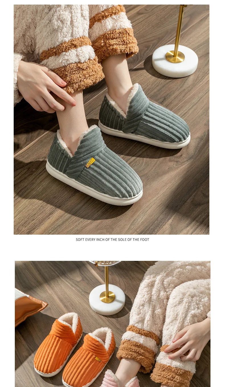 Asgard Herren Plüsch Plattform Hausschuhe Winter Warm Draußen Rutschfest Flauschig Weich Baumwollstiefel Innenmode Gemütlich Furry Flach-Hausschuh