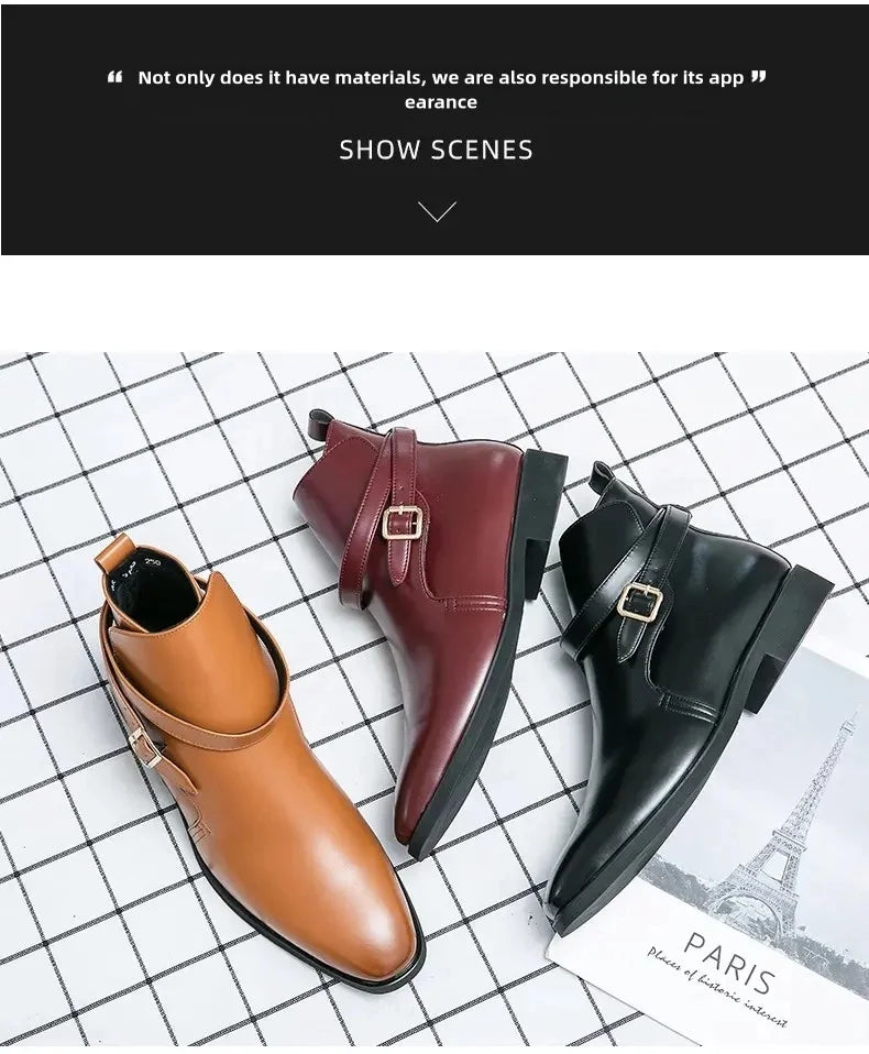 European Station New Men Pointed Chelsea Boot Side Buckle Casual Classic Size 38-48 Male Boots - Sun Studio