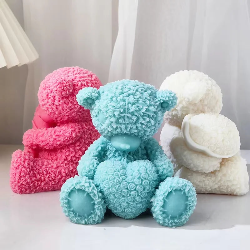 Hug Heart Bear Silicone Mold DIY Cuddle Heart Rose Teddy Bear Candle Mold Gypsum Candle Resin Make Home Decor Gift Creative Gift - Sun Studio