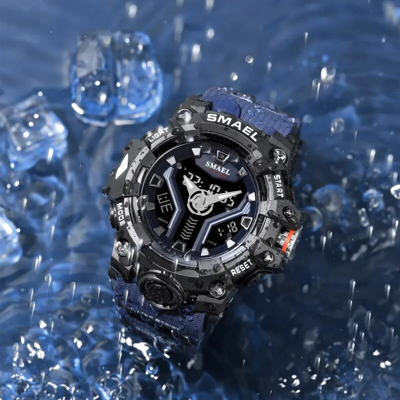 New SMAEL Sport Watch for Man Dual Time Watch for Men Shock Resistant Led Light Watch Military 8075 Quality Mens Sports Watches - Sun Studio
