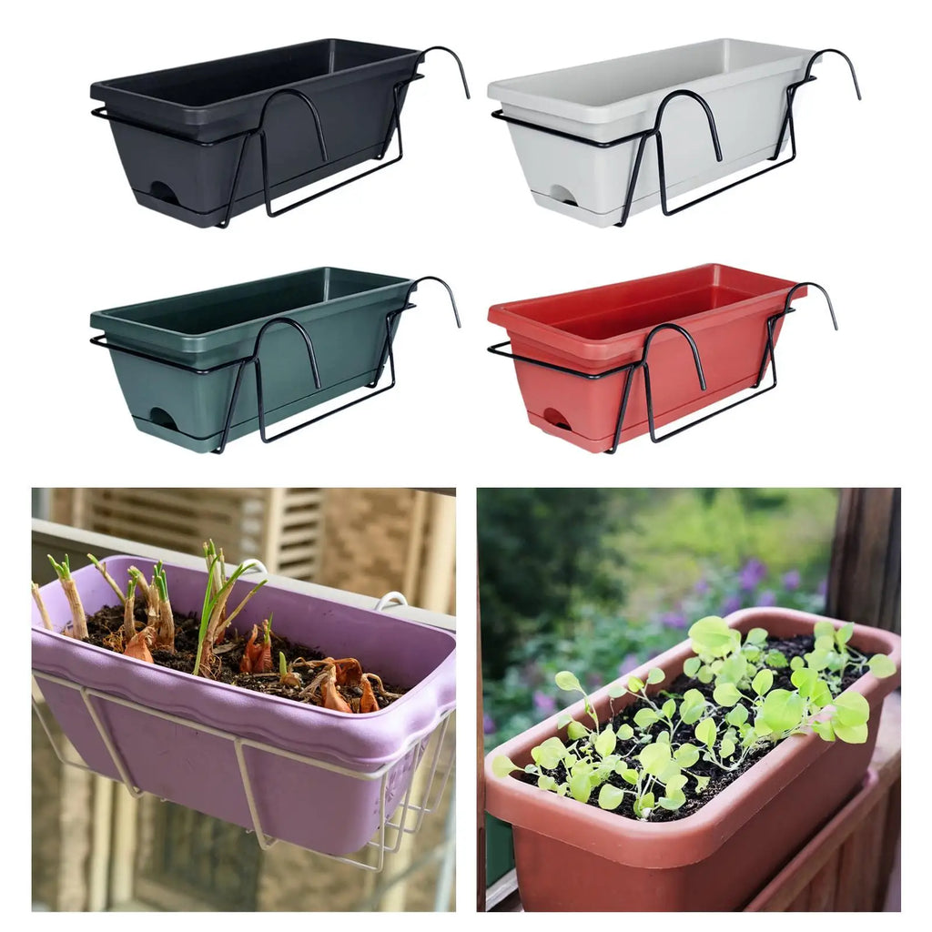 Hanging Flower Pot for Fence And Balcony, Flower Box, Flower Pot with Drainage Hole, Removable Tray, 43 X 19 X 15 Cm - Sun Studio