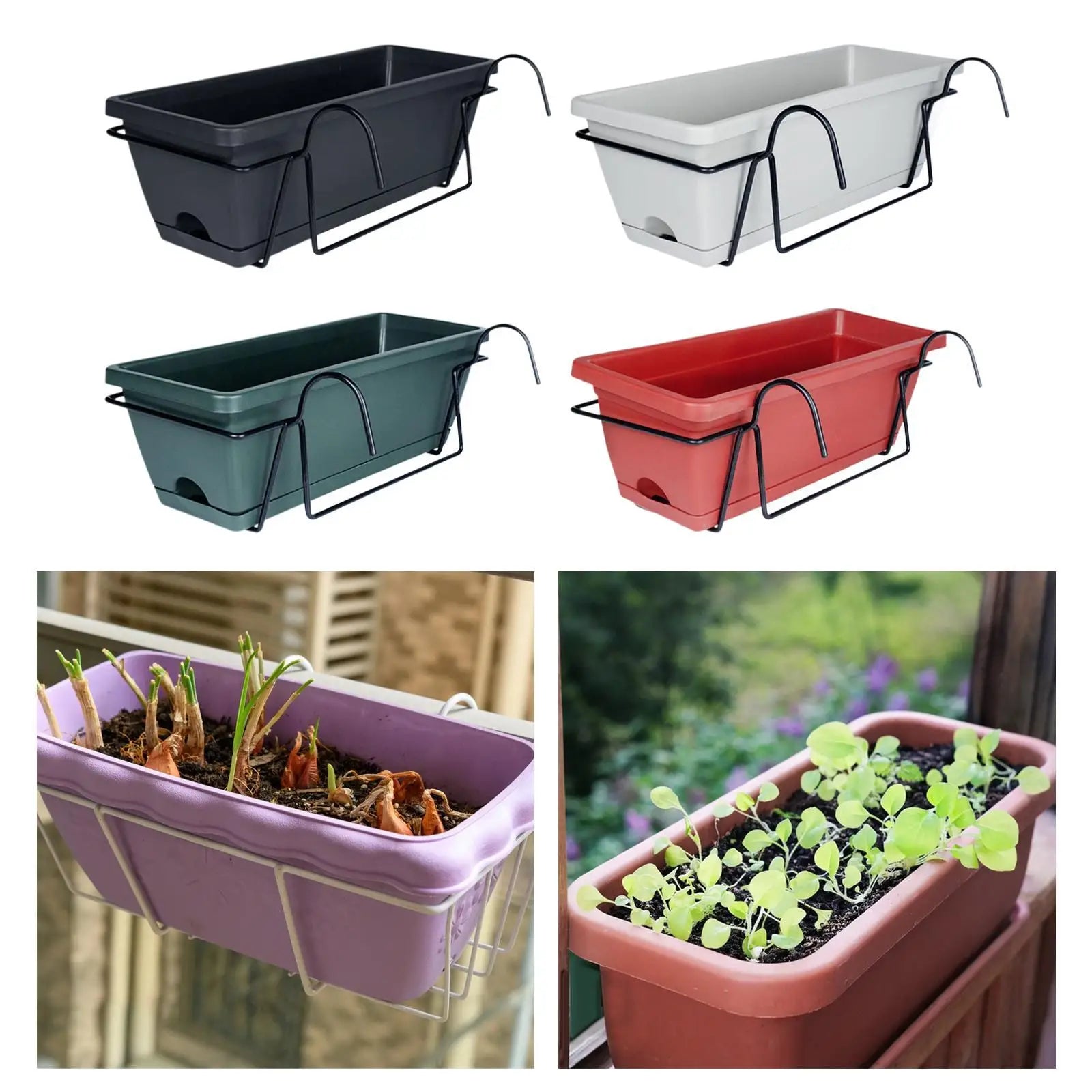 Hanging Flower Pot for Fence And Balcony, Flower Box, Flower Pot with Drainage Hole, Removable Tray, 43 X 19 X 15 Cm - Sun Studio