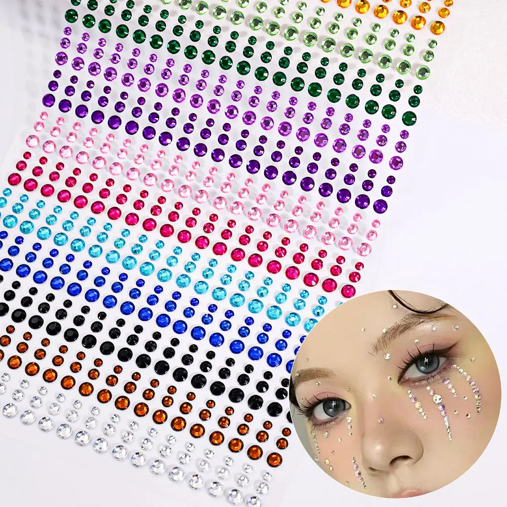 162/216/900pcs Eye&Face&Body Diamond Tattoos Stickers 3/4/5/6mm Colored Glitter Rhinestone Tattoo for Party Makeup Gem Accessory - Sun Studio