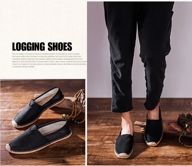 Women Sewing Flax Shoes Slip on Loafers Casual Shoes Man Espadrilles Hemp Canvas Flat Shoes Plus Size Fisherman Driving Footwear - Sun Studio