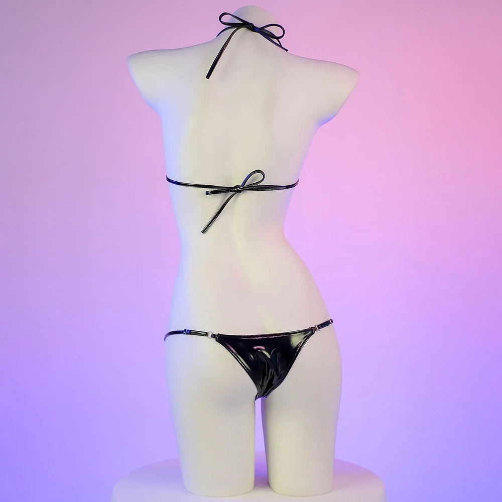 Sexy Maid Cosplay Bikini Leather Bra With Lace Underwear Lingerie Swimsuit Low Waist Bikinis Sets Beach Swimwear - Sun Studio
