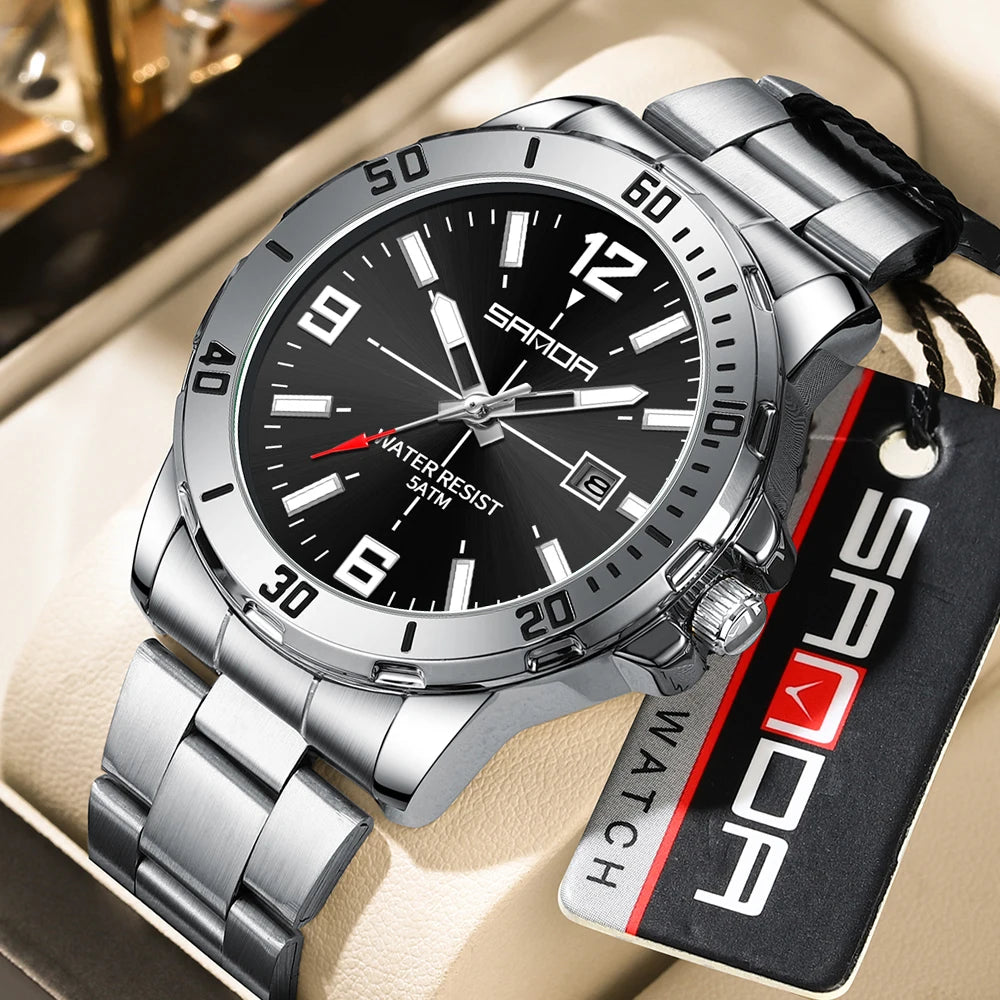 Fashion Casual Mens Business Watch Waterproof Luxury Stainless Steel Strap Men Wristwatch Calendar analog Quartz Watches For Man - Sun Studio