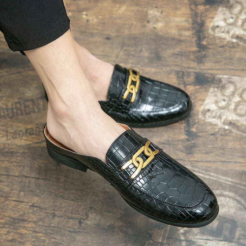 100% Echtes Leder Schwarze Herren Halbschuhe Für Herren Schuhe Mules Lässige Designer Schuhe Mode Slipper Luxus Schwarze Hausschuhe 2022