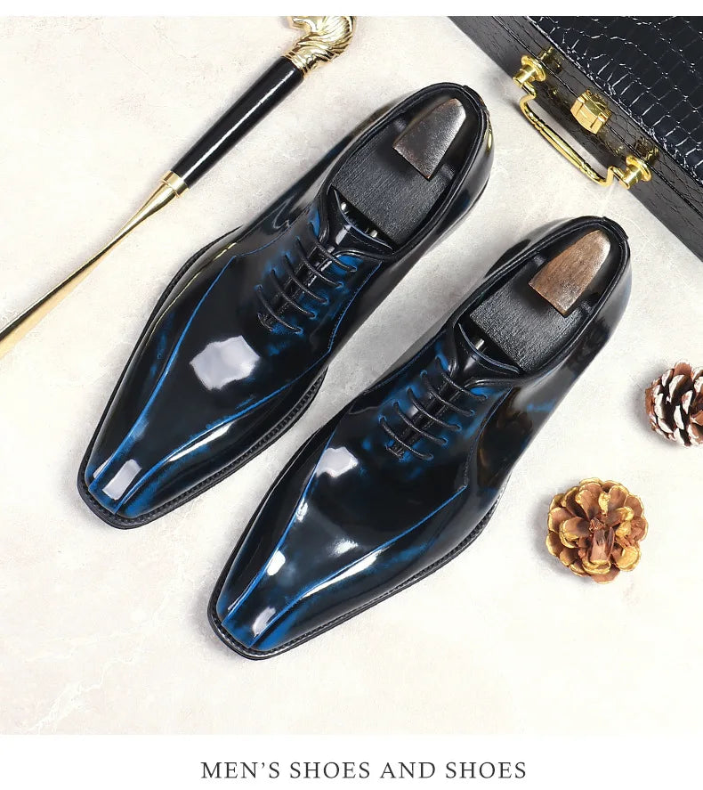 Mens Wedding Oxford Gentlemen Party Dress Shoes Genuine Patent Leather Casual Pointed Toe Formal Shoes For Men - Sun Studio