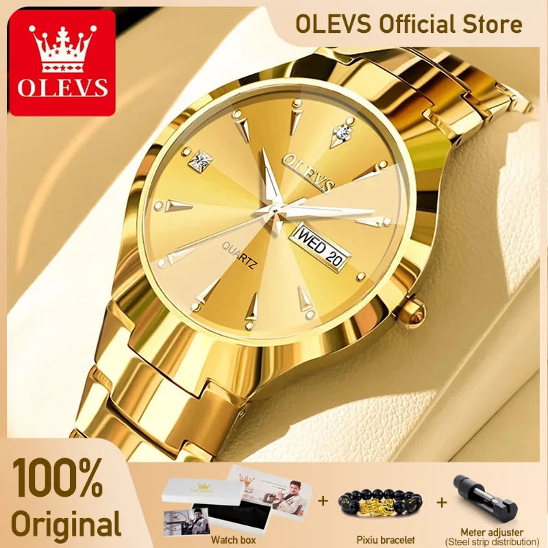 OLEVS Men's Watches Top Brand Luxury Original Quartz Wacth for Man Waterproof Tungsten Steel Case Strap Luminous Date Week Thin - Sun Studio
