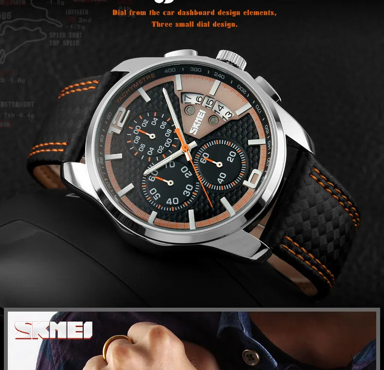 Skmei Top Brand Luxury Leather Strap 5Bar Waterproof Quartz Wristwatches Relogio Masculino Fashion Sport Mens Watches 9106 - Sun Studio
