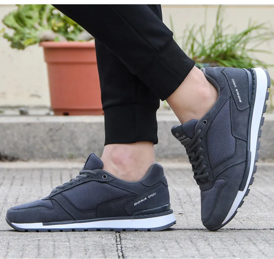 BONA 2022 New Designers Suede Casual Shoes Men Sneakers Outdoor Walking Shoes Man Comfortable Shoes Walking Footwear Mansculino - Sun Studio