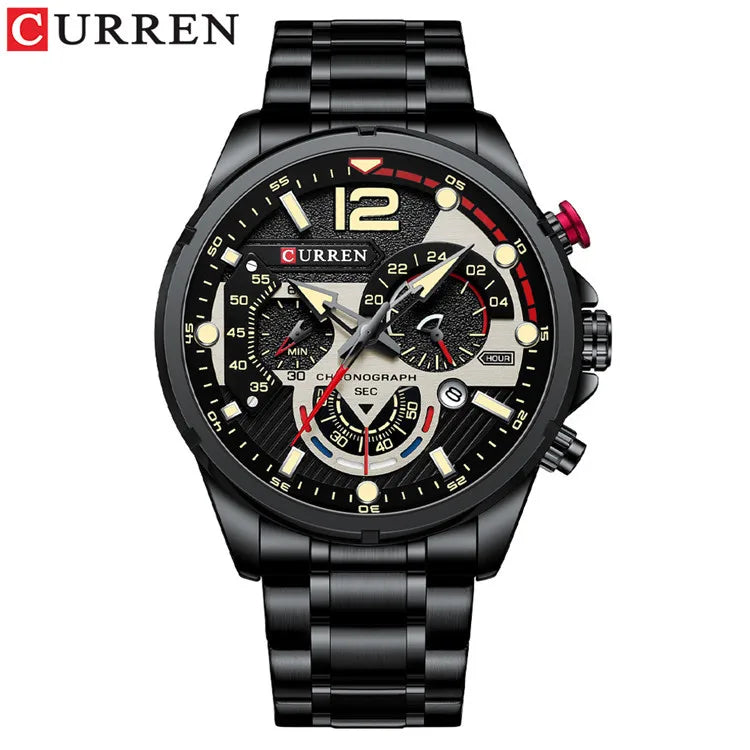 CURREN 8395 Herren Minimalistische Große Zifferblatt Uhr, Wasserfest Kalender Sechs-Hand Multifunktionale Quarz Uhr