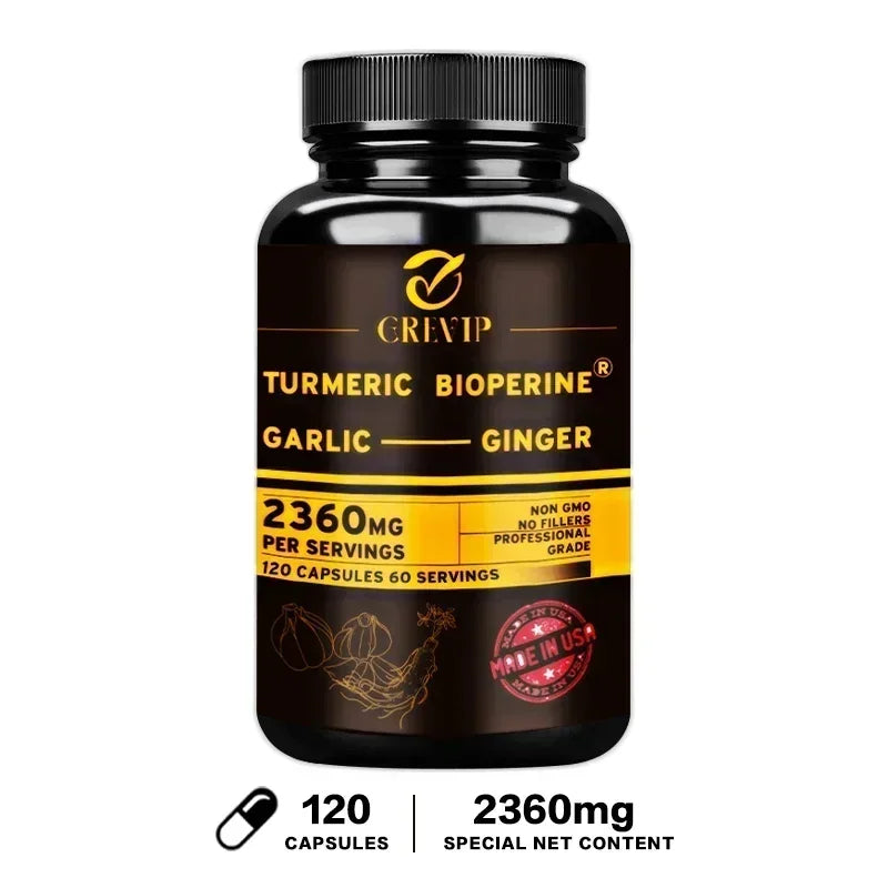 4-in-1 Turmeric Ginger Supplement - with Garlic Curcumin Black Pepper - Joints, Immune Support, Improves Digestion Supplement - Sun Studio