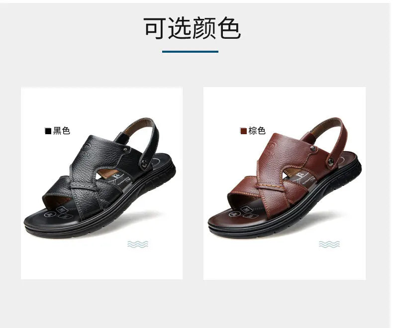 Big Size 49 50 Men's Sandals Summer Leather Shoes Man Slippers Non-slip Bottom Casual Business Beach Shoes for Men 2025 Summer - Sun Studio