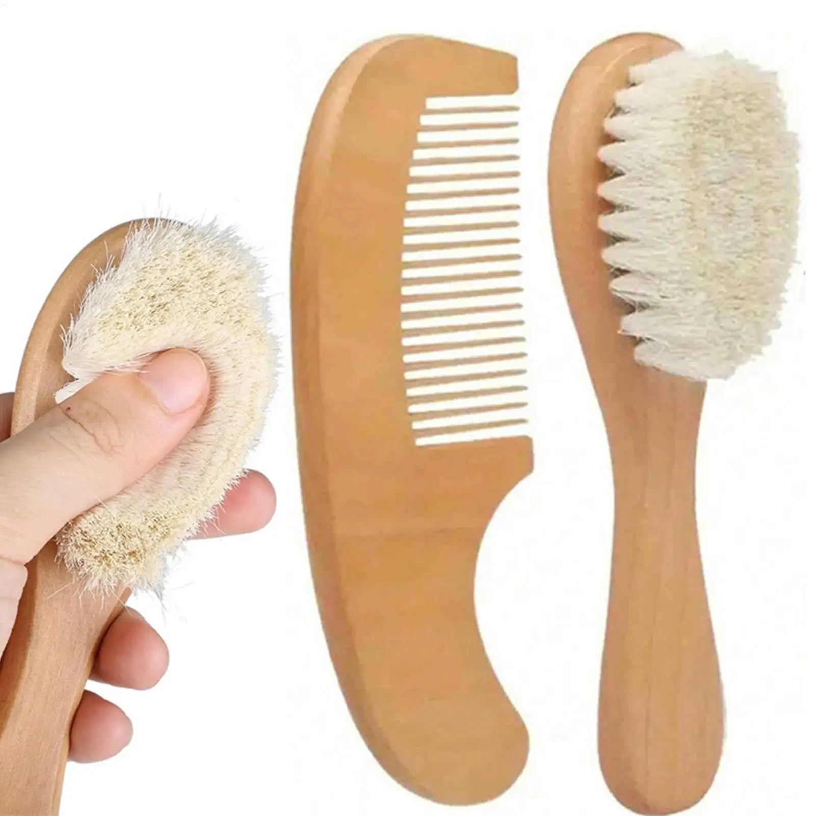 Kids Hair Brush Set Natural Soft Bristles Wooden Handle Baby Detangling Comb Styling Care Scalp Massage for Girls Home Daily - Sun Studio