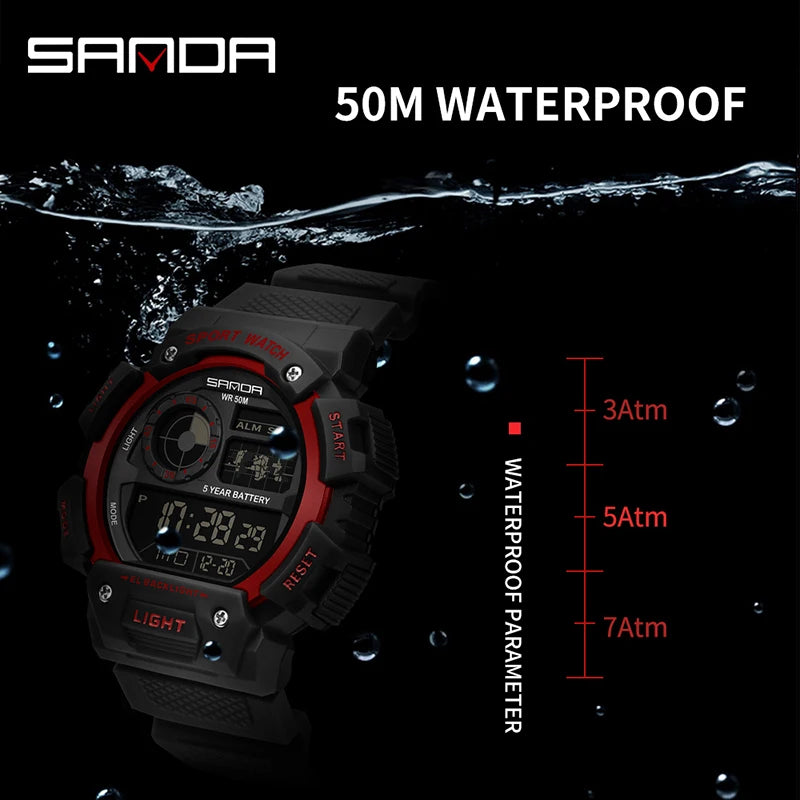 SANDA Top Brand Classical Style Men Digital Watch Military Sports Watches Fashion Waterproof Electronic Wristwatch Shockproof - Sun Studio