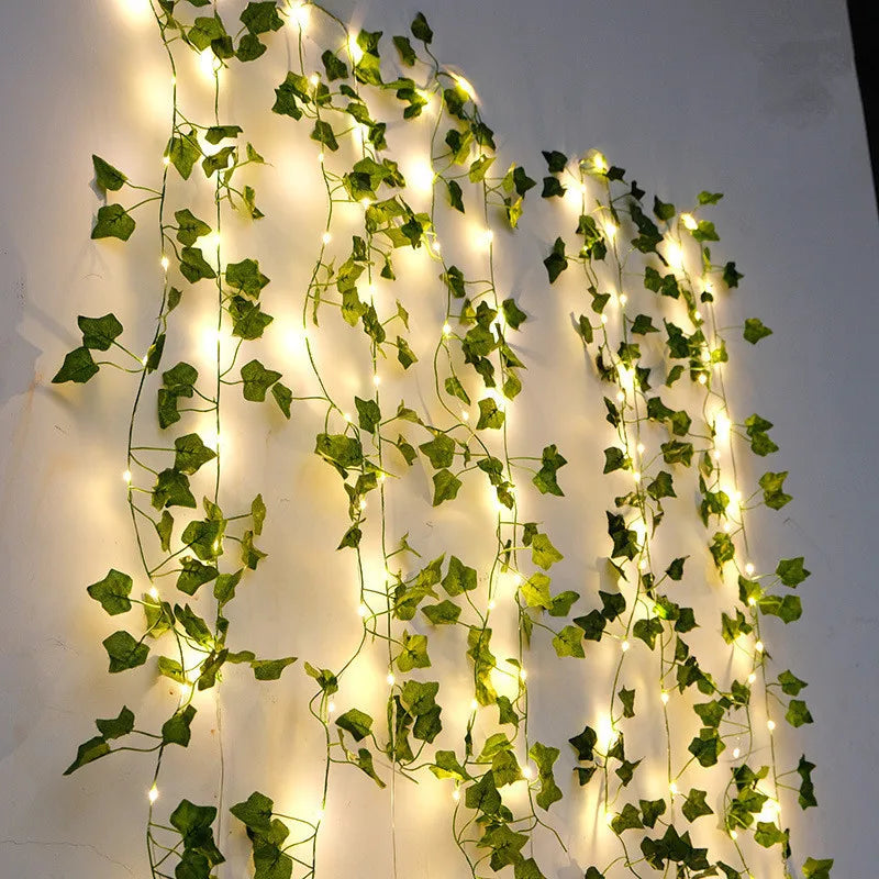 12/10/2m Fake Green Leaf Ivy Vine with LED Lights Home Bedroom Decor Wedding Glowing Artifical Plant Garland Home Decor - Sun Studio