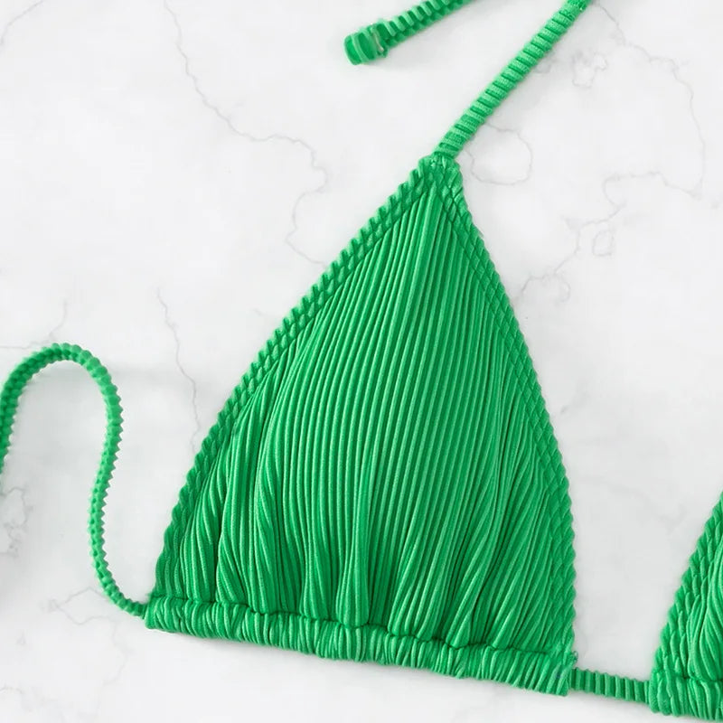 3 Pieces Ribbed Bikinis 2026 Halter Triangle Swimsuit & Skirt Swimwear Women Bathers Bathing Swimming Swim Suit Female Beachwear - Sun Studio