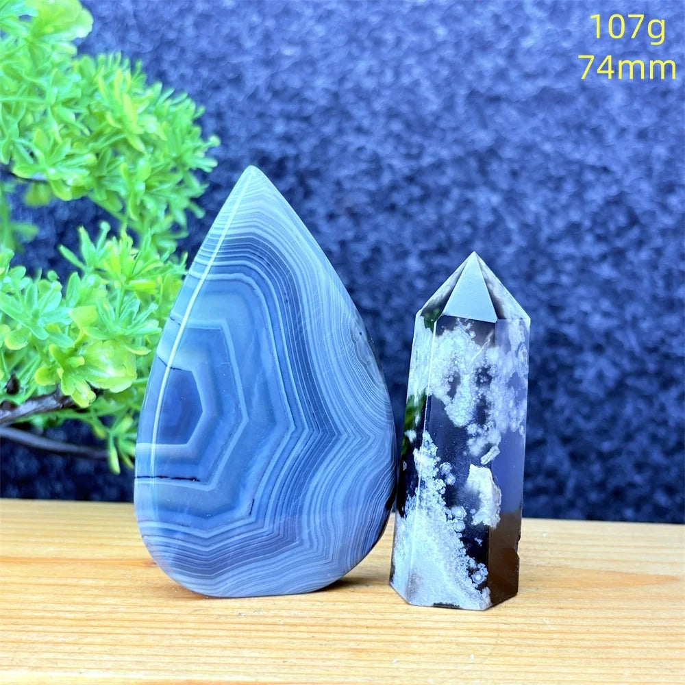 Natural Gemstone Black Onyx Stripes Free Form Torch Reiki Healing Shape Meditation Home Decor Feng Shui Warning Evil - Sun Studio