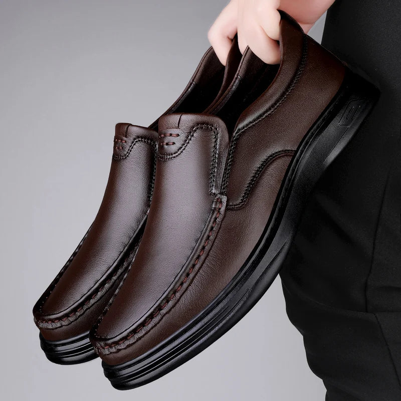 Men's Flats Classic All-match Mens Loafers Male High Quality Comfortable Dress Shoes Genuine Leather Mens Slip on Business Shoes - Sun Studio