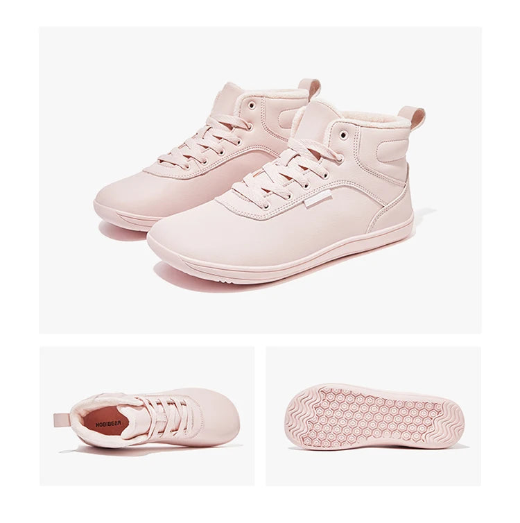 HOBIBEAR Unisex Winter Barefoot Shoes Womens Men Wide Toe Box Faux Fur Lined Ankle Sneakers Artificial Leather Lace Up Shoes - Sun Studio