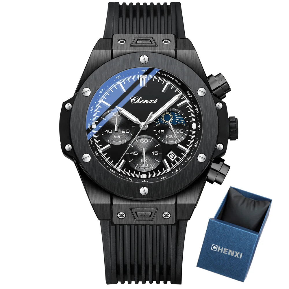 CHENXI Top Brand Luxury Watches for Mens Creative Fashion Luminous Dial with Chronograph Clock Male Casual Wristwatches - Sun Studio