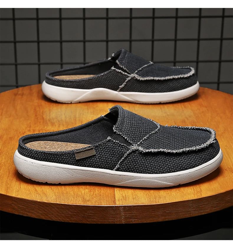 Casual Slip on Mens Shoes Outdoor Walking Comfortable Canvas Slippers Korean Trend Baotou Half Drag Slides Zapatillas Hombre - Sun Studio