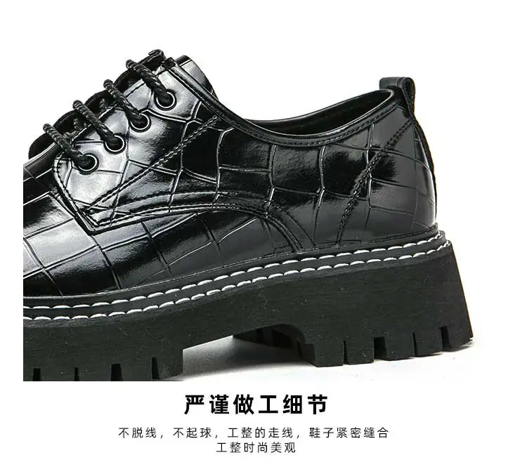 New Black Men Shoes Lace-up  Round Toe Stone Pattern Brown Gray Men Dress Shoes Size 38-46 - Sun Studio