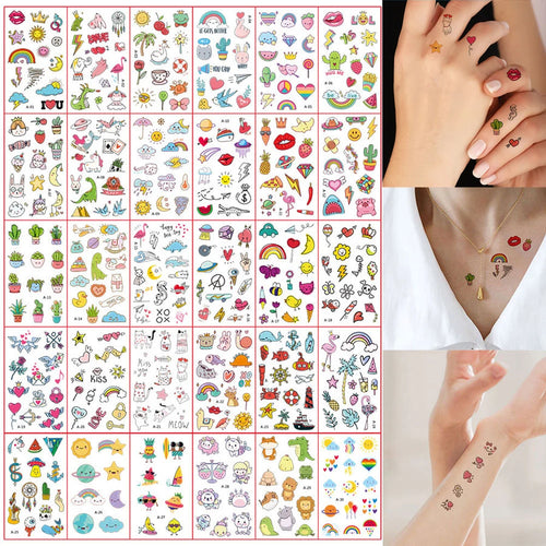 30 Sheets Cute Cartoon Temporary Tattoos for Hands Waterproof Tattoo Stickers Rainbow Fruit Moon Fake Finger Tattoo - Sun Studio