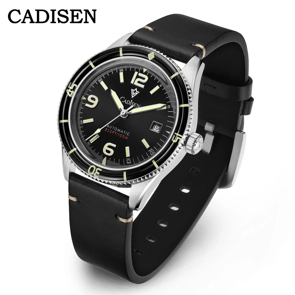 CADISEN 2026 Watch Men Mechanical Wristwatches MIYOTA 8215 Movement Genuine Leather Strap Waterproof Luminous Red Mens Watches - Sun Studio