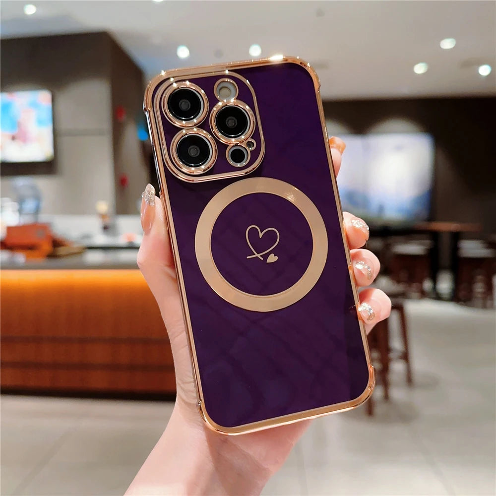 For iPhone 15 Pro Max Luxury Magsafe Magnetic Cute Plating Frame Phone Case For iPhone 11 12 13 14 15 16 Plus 17 Air Back Cover - Sun Studio