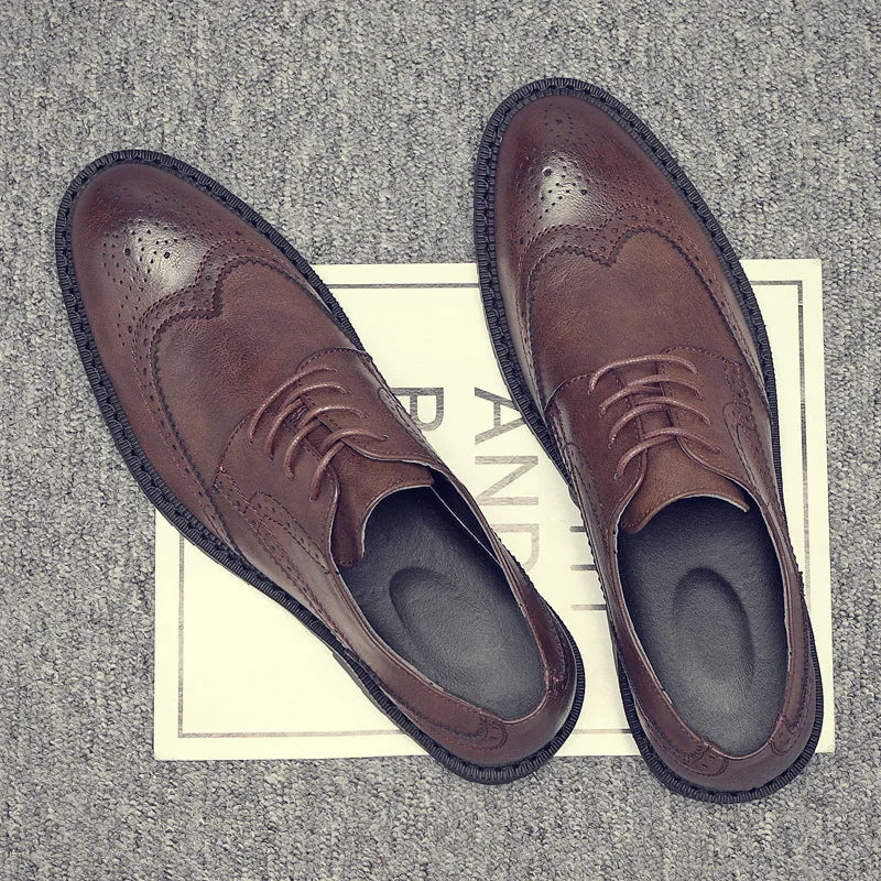 Handmade Mens Wingtip Oxford Shoes Grey Leather Brogue Men's Dress Shoes Classic Business Formal Shoes for Men 56 - Sun Studio