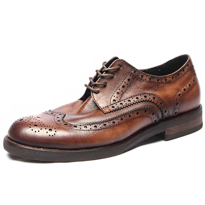 Genuine leather Men Formal Shoes Handcrafted Men Brogue Dress Shoes Classic Business Mens Oxford Shoes Luxury leather footwear - Sun Studio