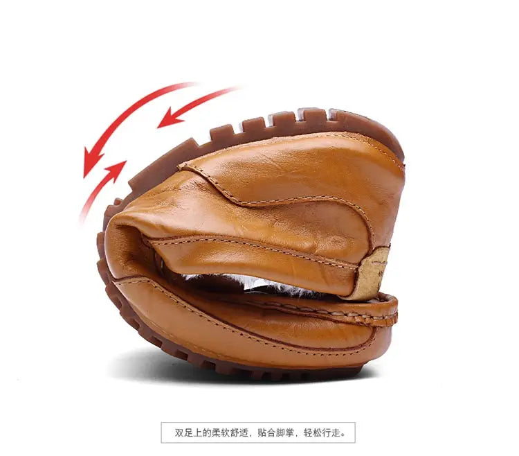 Winter Fur Loafers Men Casual Shoes Cotton Leather Dress Shoes Slip-on Flats Plush Man Moccasins Fleece Lined Driving Shoes - Sun Studio