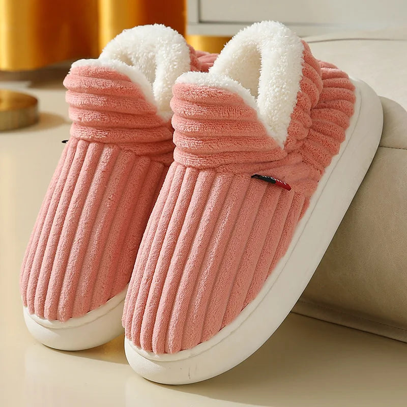 Asgard Herren Plüsch Plattform Hausschuhe Winter Warm Draußen Rutschfest Flauschig Weich Baumwollstiefel Innenmode Gemütlich Furry Flach-Hausschuh