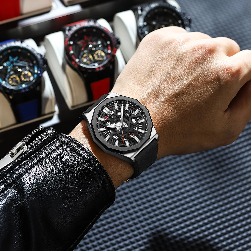 CURREN Fashion Creative Design Watches Men Quartz Silicone Strap Date Wristwatches for Male Clock with Luminous Hands - Sun Studio