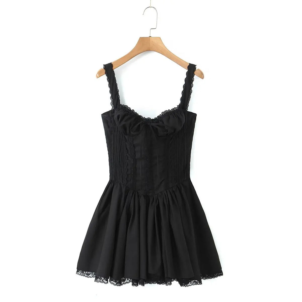 Mingmingxi Sexy Spaghetti Strap Corset Dress Elegant Fluffy Party Dresses Slim A Line Lace Up Dress Cotton Women Clothing - Sun Studio