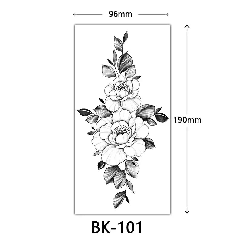 Rosenblüten-Tattoo Temporäres wasserdichtes Schmetterlings-Fake-Tattoo für Frauen Schwarzes Blumen-Skizzen-Tattoo-Aufkleber