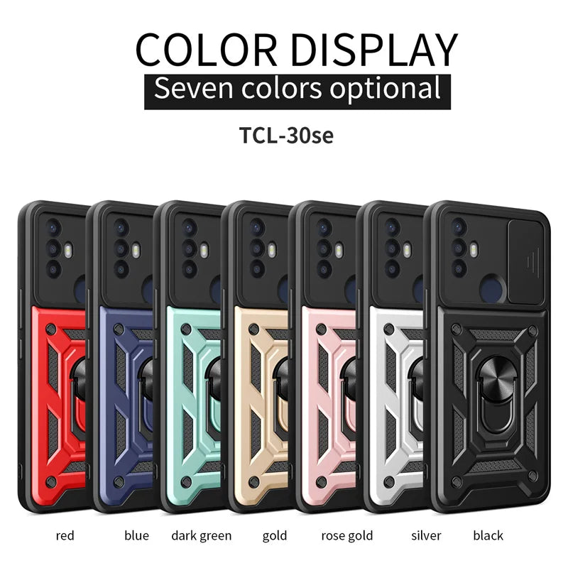 For TCL 30 SE Case Shockproof Armor Slide Lens Protect Coque For TCL 30SE tcl30se 4G Car Magnetic Holder Ring Stand Back Cover - Sun Studio