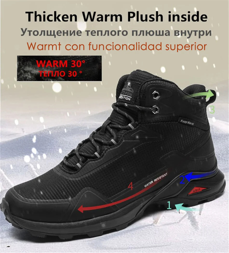 Men Winter Boots Snow Hiking Sneakers Water Resistant Mid Ankle Work Casual Hiker Trekking Outdoor Anti Slip Waterproof Shoes - Sun Studio