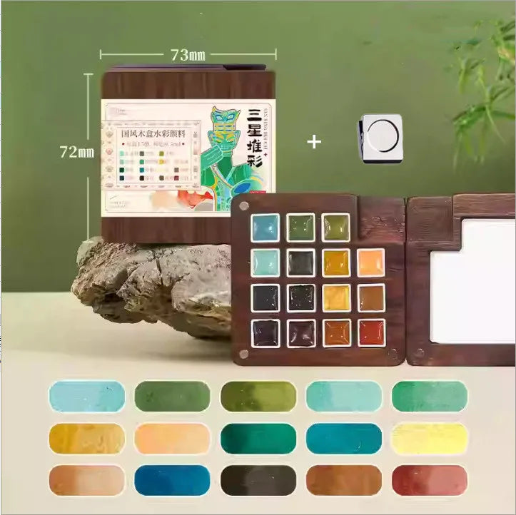 Portable Watercolor Set Walnut Paint Box With Palette 8/15 Colors Travel Mini Watercolor Paint Art School Supplies - Sun Studio