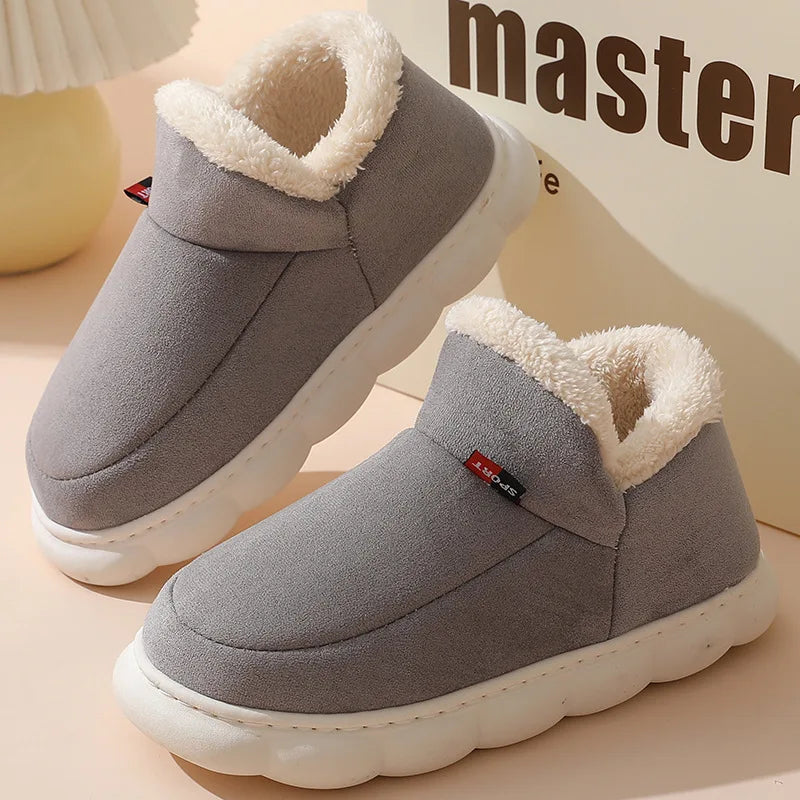 Asgard Herren Plüsch Plattform Hausschuhe Winter Warm Draußen Rutschfest Flauschig Weich Baumwollstiefel Innenmode Gemütlich Furry Flach-Hausschuh