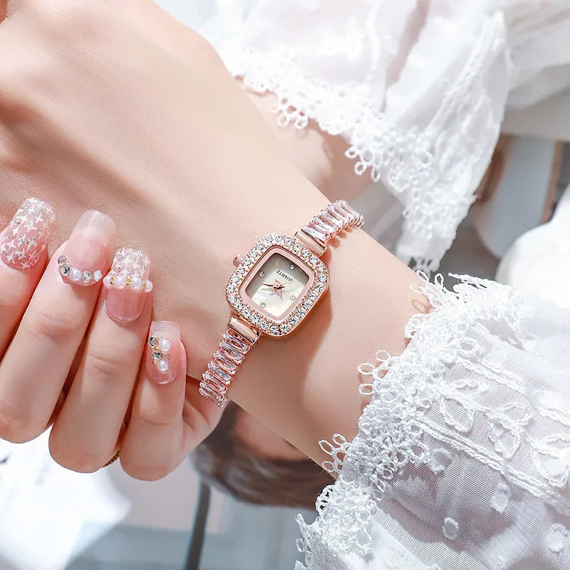 6 pieces/set of fashionable crystal watches for women with small square dials, quartz watches for women, jewelry set for women - Sun Studio